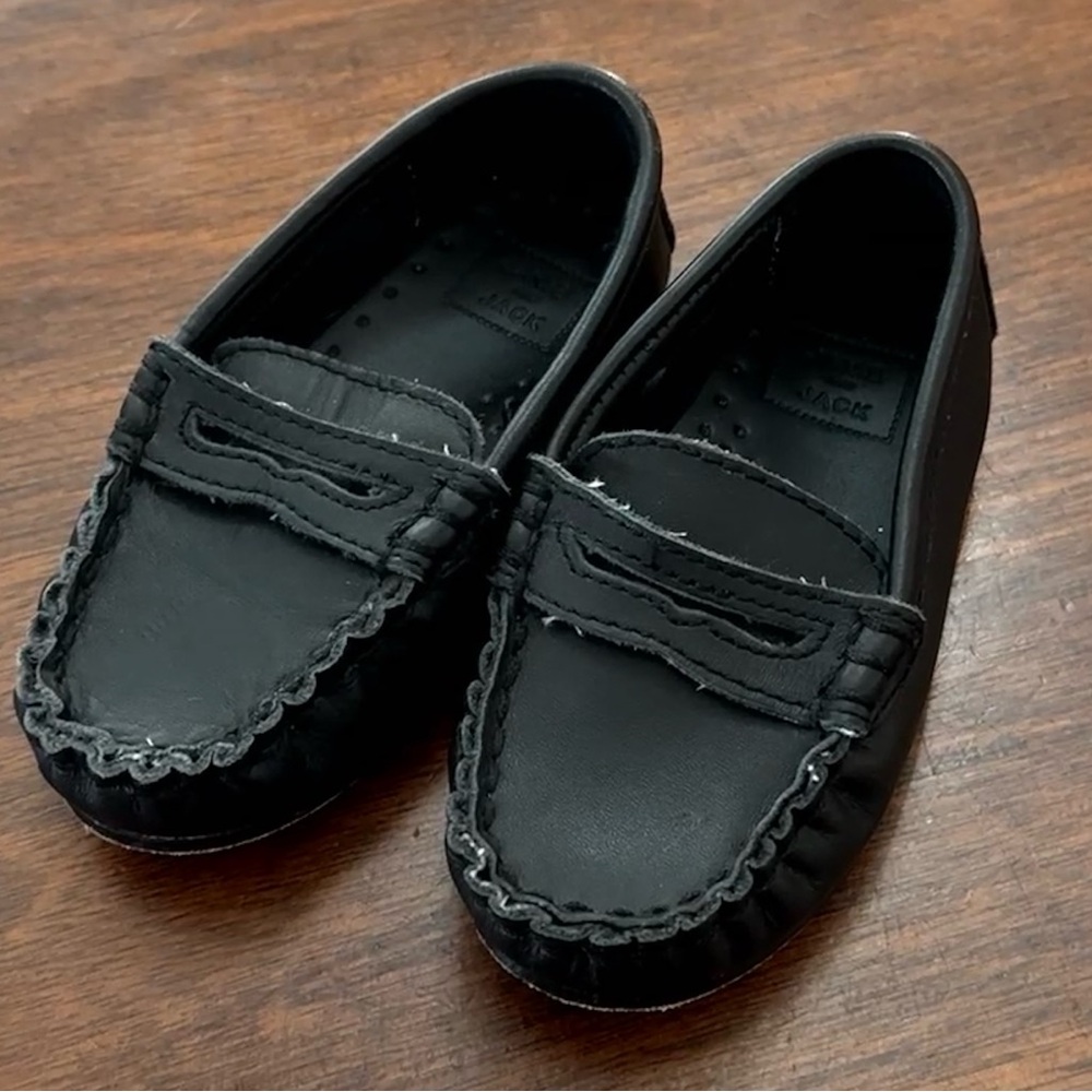 Janie and Jack Black Leather Baby Loafers